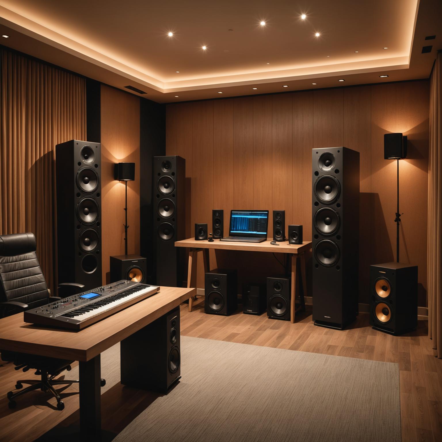 Professional audio studio setup with premium speakers and equipment