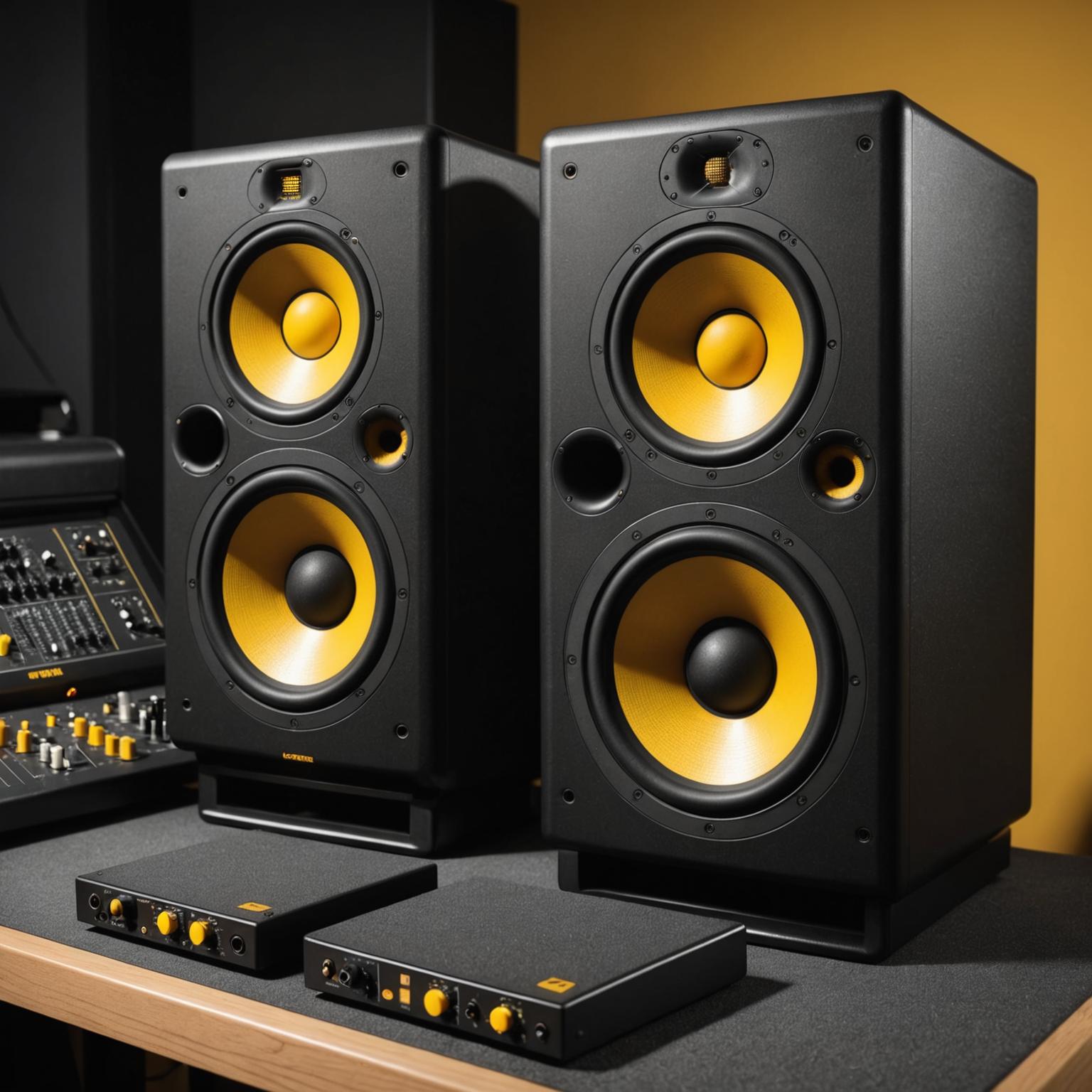 Pair of ProStereo studio monitors on isolation pads